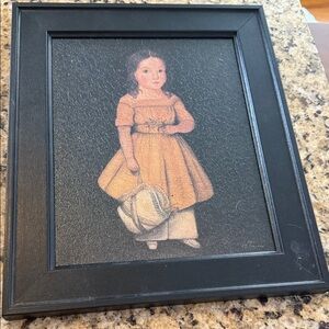 N Schneeman Framed Vintage Portrait Art | Primitive Colonial Girl Wall Decor |